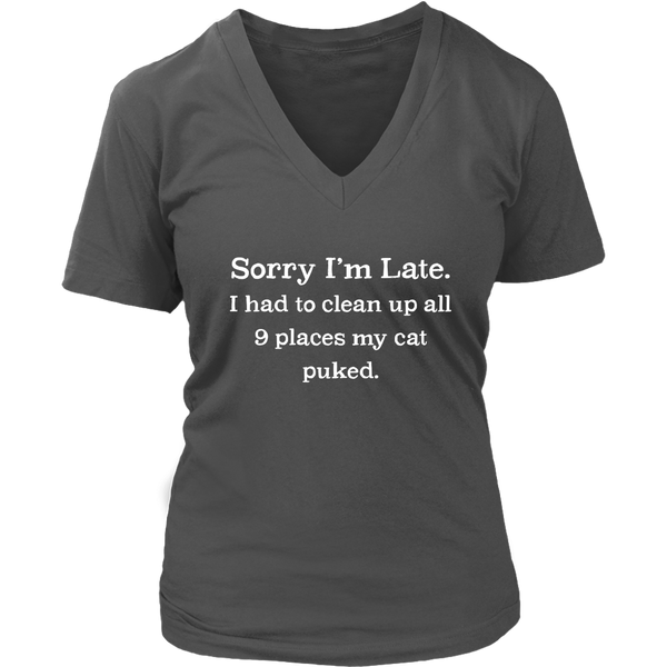 Funny Late Excuse T Shirt Cat Puke Cat Lover Tee Shirt - Womens Plus Size Up To 4X