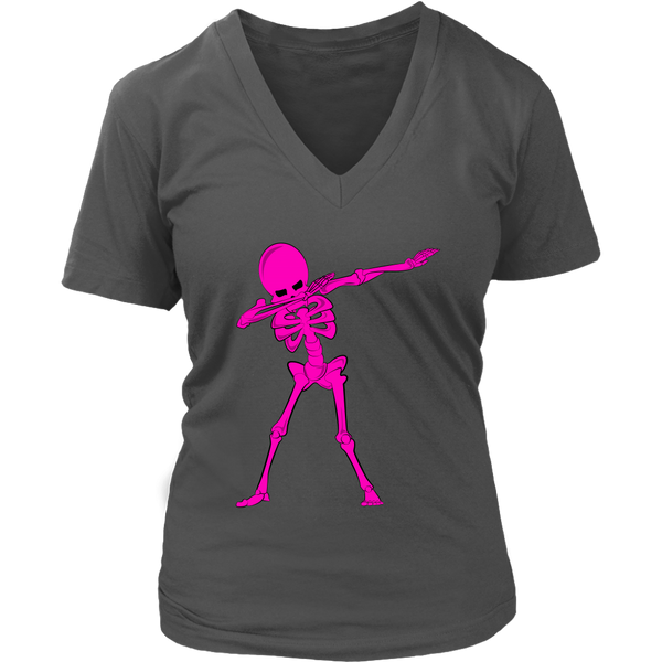 Neon Pink Dabbing Skeleton Tshirt Halloween Dancing Monster - Womens Plus Size up to 4X