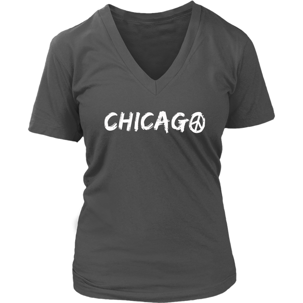 Chicago Illinois Peace Sign T-Shirt Retro Hippie Windy City Womens Plus Size