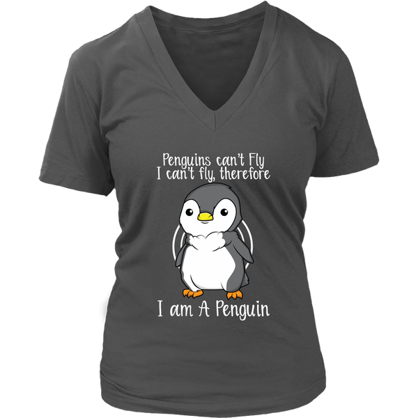 Penguins Can't Fly Cute Penguin Bird Flightless Animal V-Neck T-Shirt Womens Plus Size S-4XL