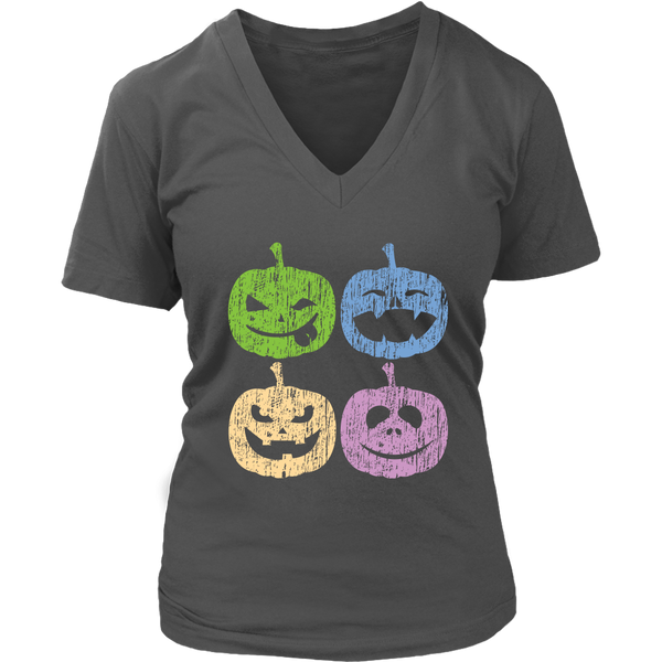 Happy Pumpkins Halloween Tshirt - Colorful Jack O Lantern - Womens Plus Size up to 4X