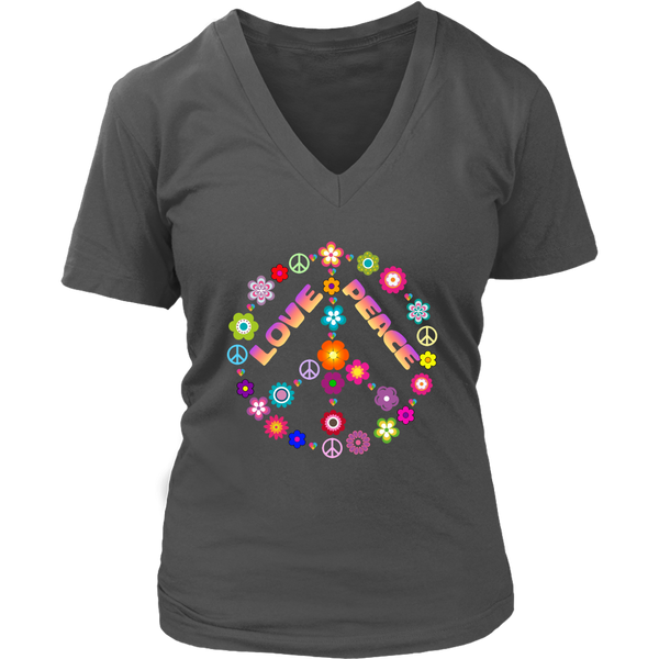 Peace Love Sign T-Shirt - Cute Retro Flowers Tee - Womens Plus Size up to 4X