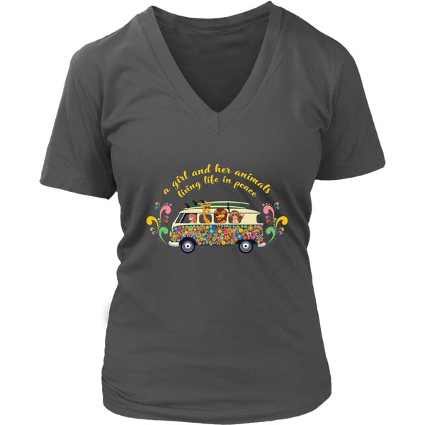 Cute Hippie Peace Tshirt - Girl and Her Animals - Womens Plus Size Up To 4X