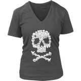 Dogs Skull Skeleton Dog Bones Trick or Treat Halloween Puppy V-Neck T-Shirt Womens Plus Size S-4XL