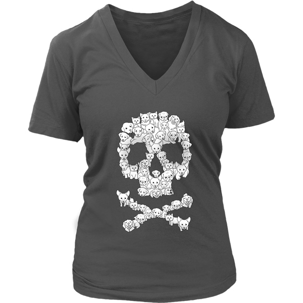 Dogs Skull Skeleton Dog Bones Trick or Treat Halloween Puppy V-Neck T-Shirt Womens Plus Size S-4XL