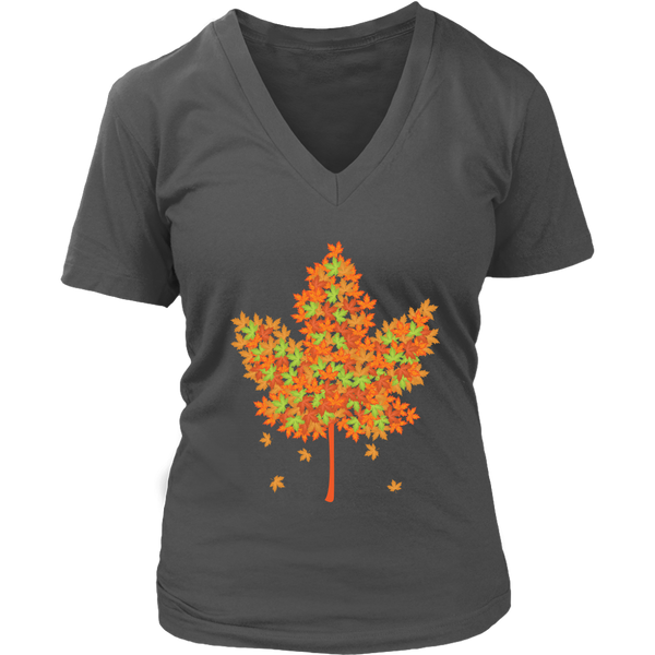 Autumn Season Maple Leaf Tshirt - Fall Leaves T-Shirt - Womens Plus Size Up To 4X