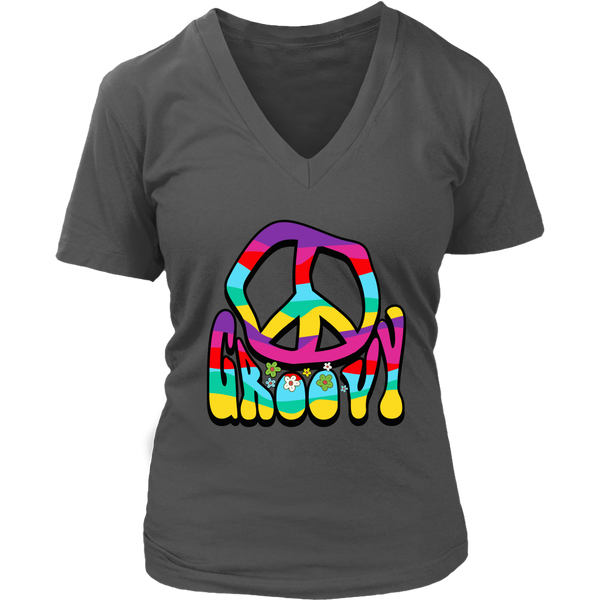 Groovy Peace Sign 60s 70s Tshirt Retro Hippie Soul V-Neck T-Shirt Womens Plus Size S-4XL