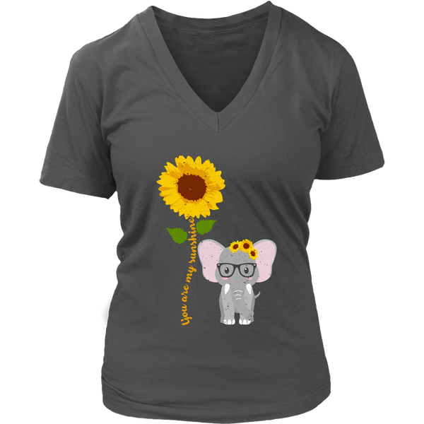 Sunflower Elephant T-Shirt Animal Flowers You are My SunshineTee Plus Size V-Neck Up to 4X