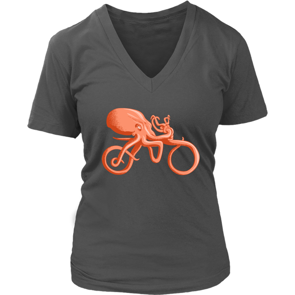 Cycling T-Shirt - Octopus on a Bike Tshirt - Funny Graphic - Womens Plus Size up to 4X