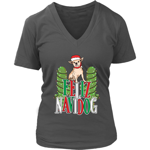 Feliz Navidad Dog Pun Tshirt - Navidog Christmas T-Shirt - Womens Plus Size Up To 4X