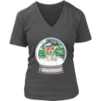 Dog Snowglobe Winter Tshirt - Cute Christmas Puppy Tee Shirt - Womens Plus Size Up To 4X