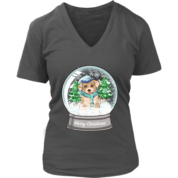 Dog Snowglobe Winter Tshirt - Cute Christmas Puppy Tee Shirt - Womens Plus Size Up To 4X