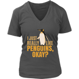 I Just Really Like Penguins Funny Cute Penguin Bird Animals V-Neck T-Shirt Womens Plus Size S-4XL