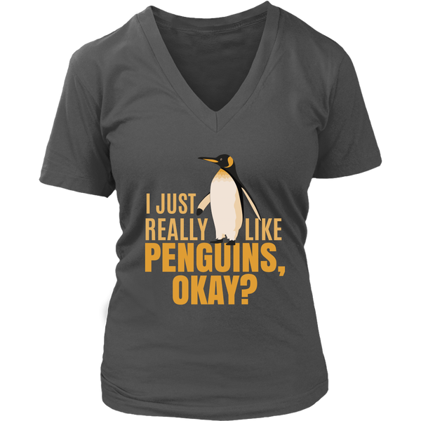 I Just Really Like Penguins Funny Cute Penguin Bird Animals V-Neck T-Shirt Womens Plus Size S-4XL