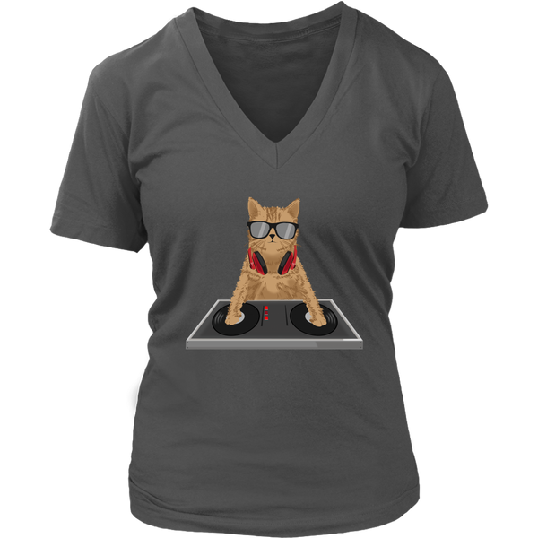 Cat DJ T-Shirt - Kitty Club Disc Jockey Tshirt - Graphic Tee - Womens Plus Size Up To 4X