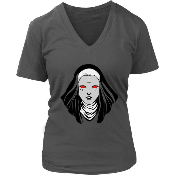 Halloween Occult Nun Tshirt - Creepy Black Religion Gothic T-Shirt - Womens Plus Size Up To 4X