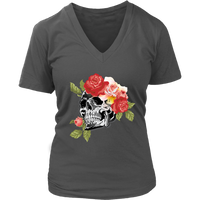 Skull and Flowers Shirt - Halloween T-Shirt - Graphic Tee - Womens Plus Size Up To 4X