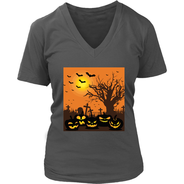 Jack O Lantern T-Shirt - Spooky Cemetery T Shirt Halloween - Womens Plus Size up to 4X