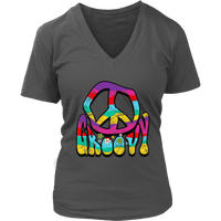 Distressed Groovy Peace Sign 60s 70s Tshirt Retro Hippie Soul V-Neck T-Shirt Womens Plus Size S-4XL