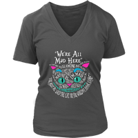 Womens We're All Mad Here Wonderland Cheshire Cat V-Neck T-Shirt Plus Size up to 4X