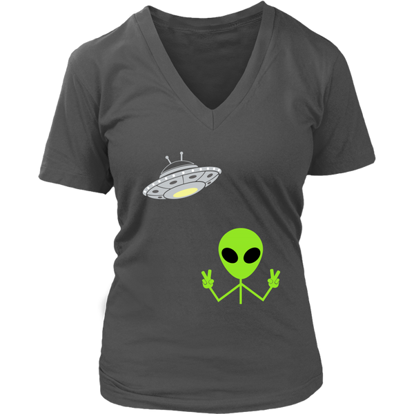 Alien and UFO T-Shirt - Peace Aliens Spaceship T Shirt - Womens Plus Size up to 4X