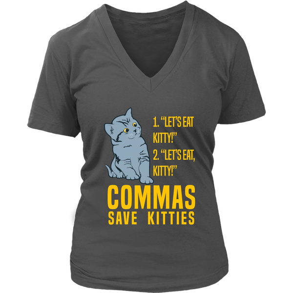 Eat Kitty Cat Tshirt - Grammar Police T-Shirt - Use Commas Tee - Womens Plus Size Up To 4X