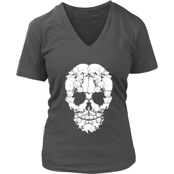 Skull of Cats Graphic Shirt - Cat And Bone Tshirt - Spooky Halloween Costume - Womens Plus Size Up To 4X