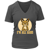 I'm All Ears Ginger Serval Cat Rescue Wild Animal Big Cats V-Neck T-Shirt Womens Plus Size S-4XL