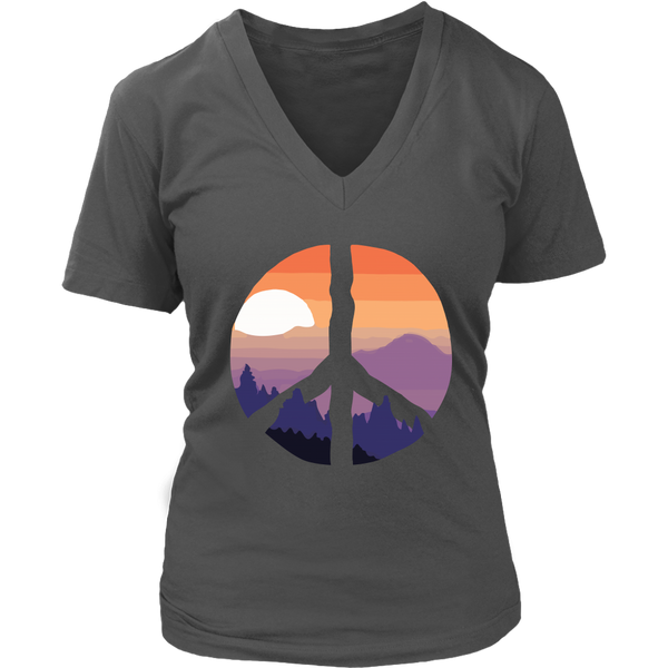 Nature Peace Sign T-Shirt - Sunset Retro Tee 60s 70s Hippies - Womens Plus Size up to 4X