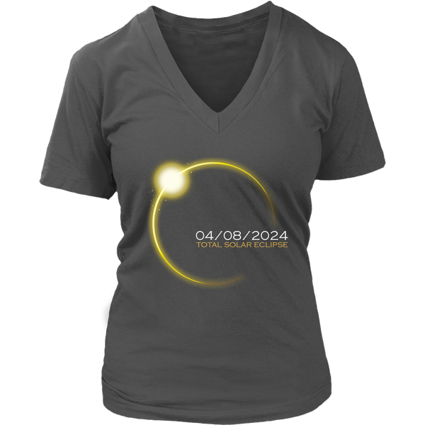 2024 Total Solar Eclipse Moon Phases Totality Sun V-Neck T-Shirt Womens Plus Size S-4XL