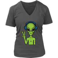 Alien Peace Sign Tshirt - Funny UFO Aliens Tee Shirt - Womens Plus Size Up To 4X