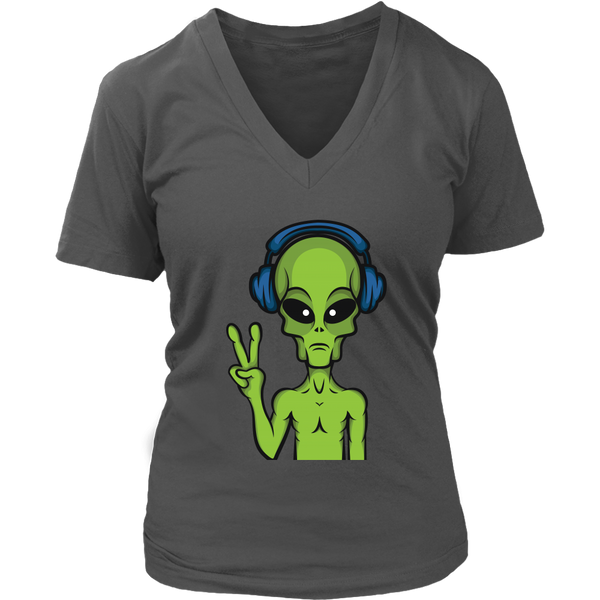 Alien Peace Sign Tshirt - Funny UFO Aliens Tee Shirt - Womens Plus Size Up To 4X