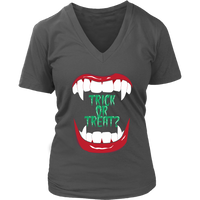 Halloween Trick or Treat T-Shirt - Vampire Fangs Tshirt - Womens Plus Size up to 4X