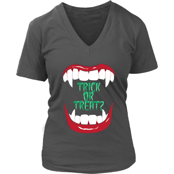 Halloween Trick or Treat T-Shirt - Vampire Fangs Tshirt - Womens Plus Size up to 4X