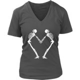 Halloween Skeleton Heart Romance Valentines Day V-Neck T-Shirt Womens Plus Size S-4XL