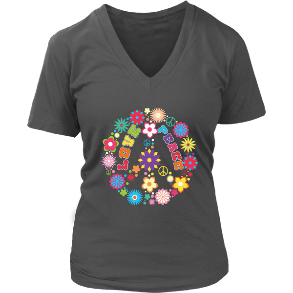 Peace Love Sign T-Shirt - Hippie Flowers Tee 60s Retro - Womens Plus Size up to 4X