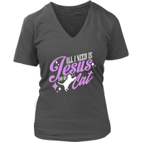 All I Need Is Jesus And My Cat Religious Gift Christian Cat Owner V-Neck T-Shirt Womens Plus Size S-4XL