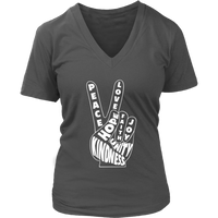 Peace Love Kindness 60s Hand Sign Retro Be Kind V-Neck T-Shirt Womens Plus Size S-4XL