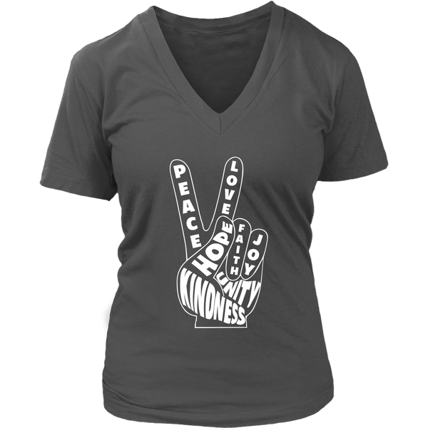 Peace Love Kindness 60s Hand Sign Retro Be Kind V-Neck T-Shirt Womens Plus Size S-4XL