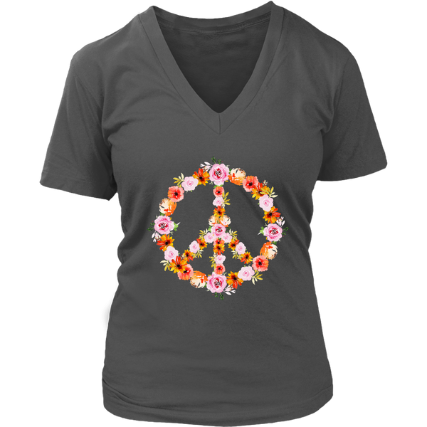 Floral Art Peace Sign T-Shirt - Hippie Flowers Tee Retro 60s - Womens Plus Size up to 4X