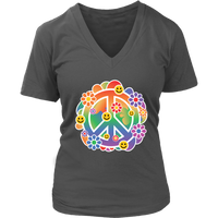 Happy Face Peace Sign Tshirt - Smile Flowers Retro Tee - Womens Plus Size Up To 4X