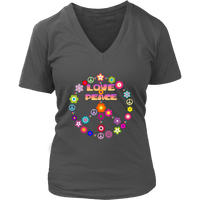 Love Peace Sign T-Shirt - Cute Retro Flowers Tee - Womens Plus Size up to 4X