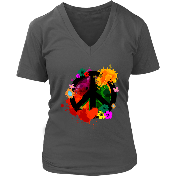 Paint Splatter Peace Sign T-Shirt - Retro Flowers Tee - Womens Plus Size Up To 4X