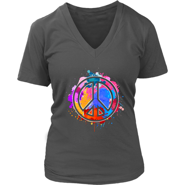 Peace Sign Artistic T-Shirt - Creative Paint Tee - Retro 70s - Womens Plus Size up to 4X