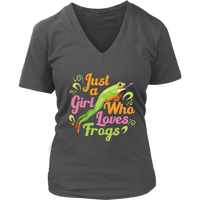 Just A Girl Who Loves Frogs Tshirt - Green Frog Toad Animal V-Neck T-Shirt Womens Plus Size S-4XL