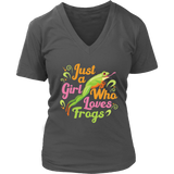 Just A Girl Who Loves Frogs Tshirt - Green Frog Toad Animal V-Neck T-Shirt Womens Plus Size S-4XL