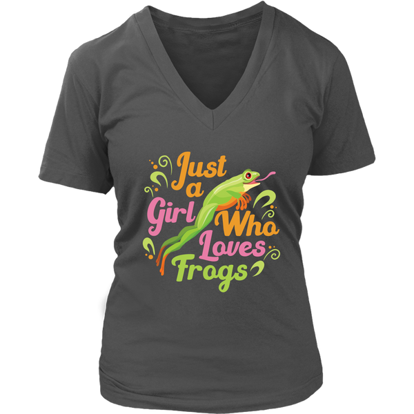 Just A Girl Who Loves Frogs Tshirt - Green Frog Toad Animal V-Neck T-Shirt Womens Plus Size S-4XL