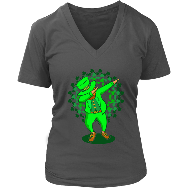 Dabbing Leprechaun St Patricks Day St Patty Dab V-Neck T-Shirt Womens Plus Size S-4XL