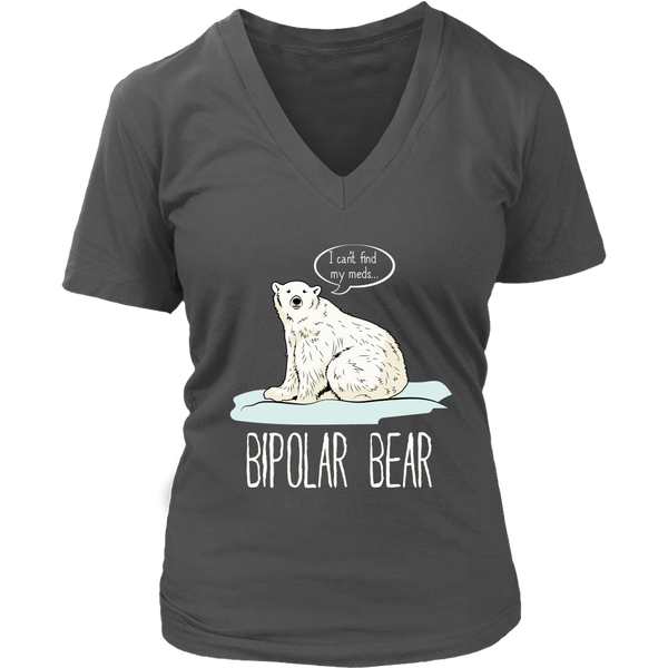 Bipolar Polar Bear Mental Health Awareness Month Animal Pun V-Neck T-Shirt Womens Plus Size S-4XL