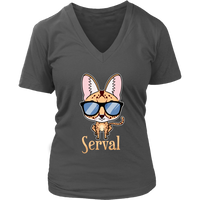 Sarcastic Serval Cat Funny I'm All Ears Wild Animal Feline V-Neck T-Shirt Womens Plus Size S-4XL